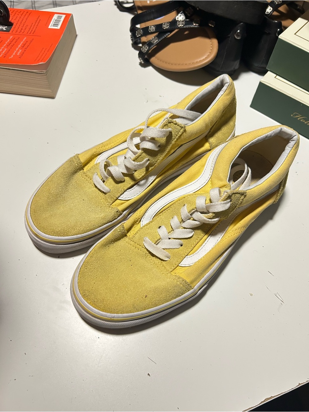 Vans Youth Yellow and White Suede Canvas Lace-Up Sneakers